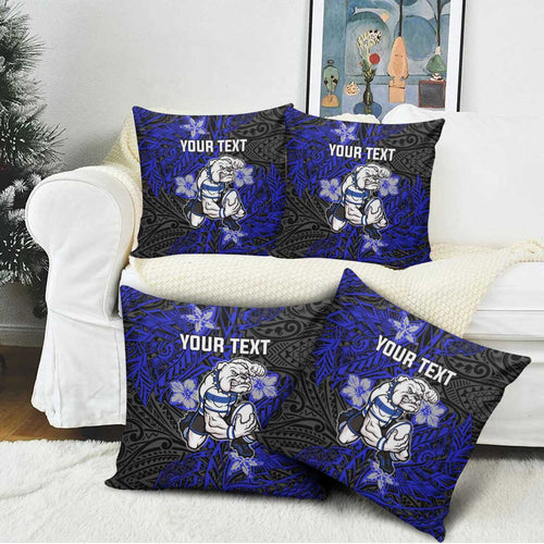 Personalised Canterbury-Bankstown Bulldogs Pillow Cover Polynesian Tribal Pattern With Rugby Bulldog Mascot Art