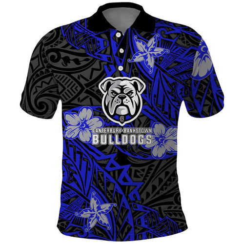 Personalised Canterbury-Bankstown Bulldogs Polo Shirt Polynesian Tribal Pattern With Rugby Bulldog Mascot Art