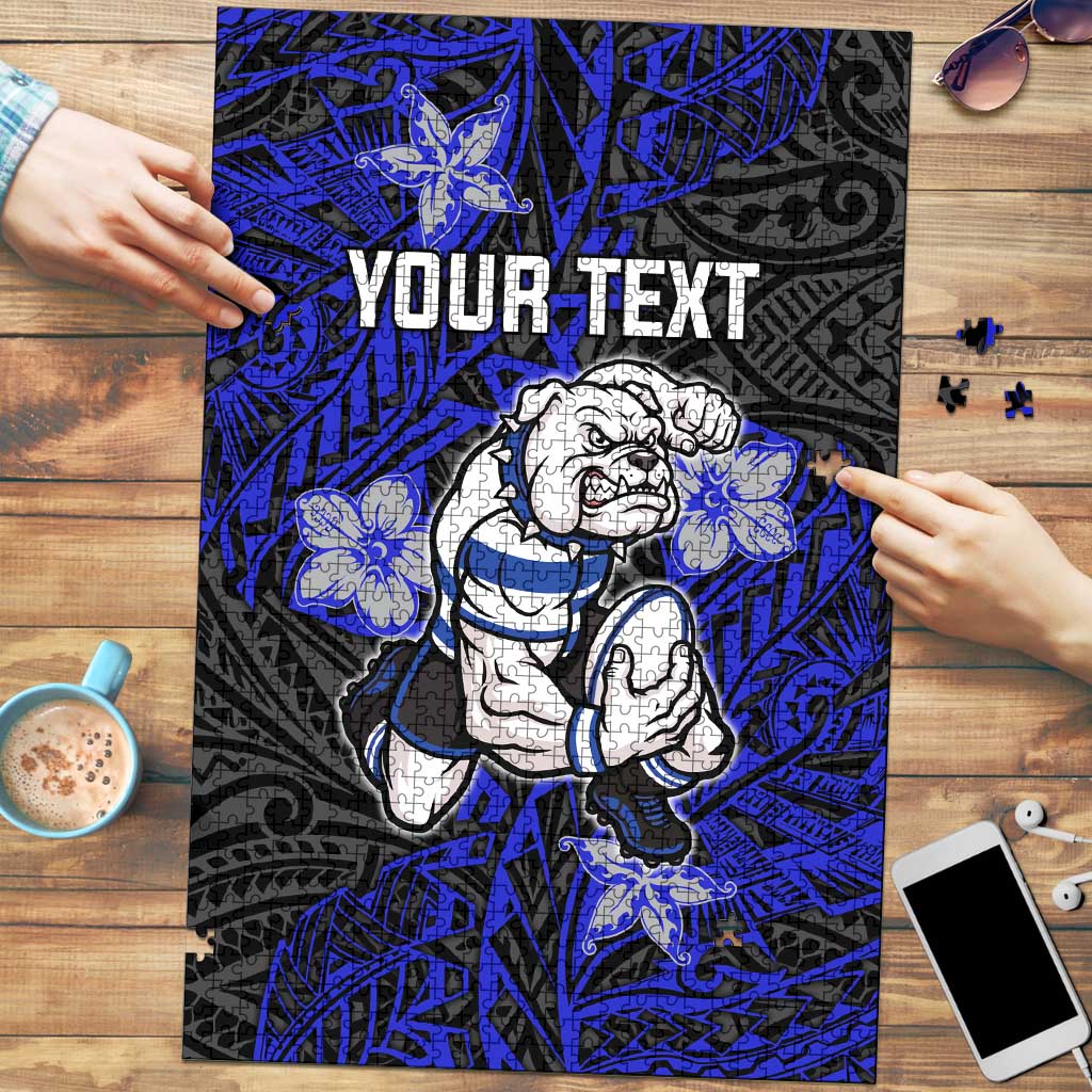 Personalised Canterbury-Bankstown Bulldogs Puzzle Polynesian Tribal Pattern With Rugby Bulldog Mascot Art