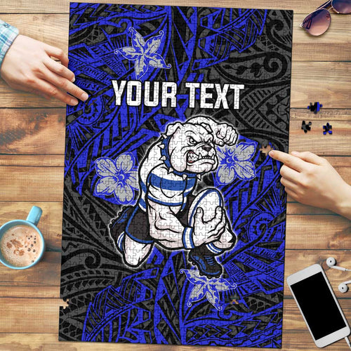 Personalised Canterbury-Bankstown Bulldogs Puzzle Polynesian Tribal Pattern With Rugby Bulldog Mascot Art
