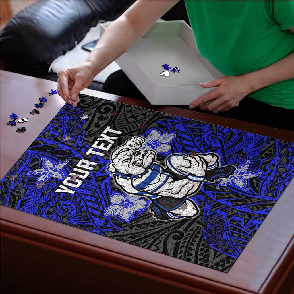 Personalised Canterbury-Bankstown Bulldogs Puzzle Polynesian Tribal Pattern With Rugby Bulldog Mascot Art