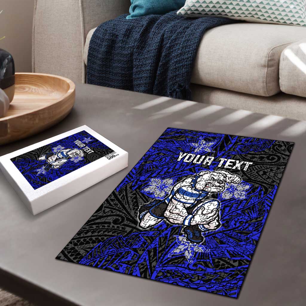 Personalised Canterbury-Bankstown Bulldogs Puzzle Polynesian Tribal Pattern With Rugby Bulldog Mascot Art