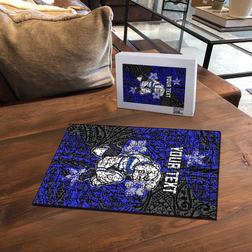 Personalised Canterbury-Bankstown Bulldogs Puzzle Polynesian Tribal Pattern With Rugby Bulldog Mascot Art