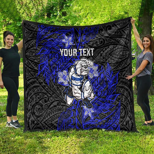 Personalised Canterbury-Bankstown Bulldogs Quilt Polynesian Tribal Pattern With Rugby Bulldog Mascot Art