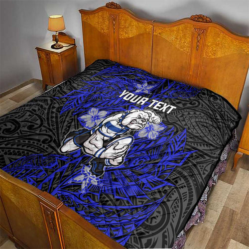 Personalised Canterbury-Bankstown Bulldogs Quilt Polynesian Tribal Pattern With Rugby Bulldog Mascot Art