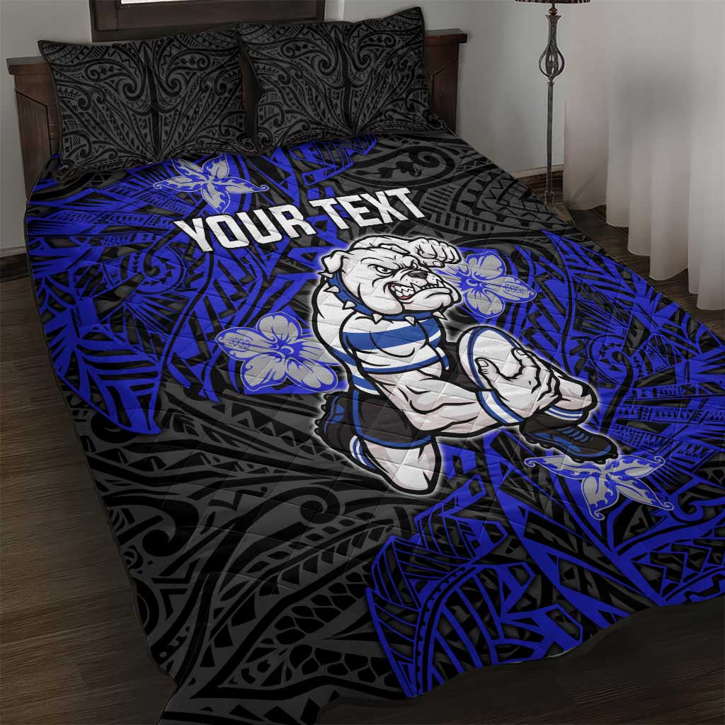 Personalised Canterbury-Bankstown Bulldogs Quilt Bed Set Polynesian Tribal Pattern With Rugby Bulldog Mascot Art