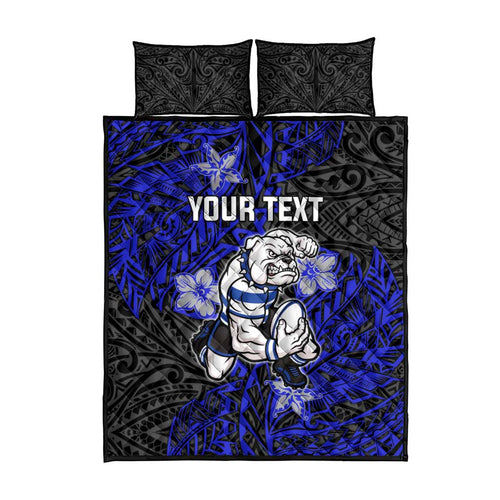 Personalised Canterbury-Bankstown Bulldogs Quilt Bed Set Polynesian Tribal Pattern With Rugby Bulldog Mascot Art