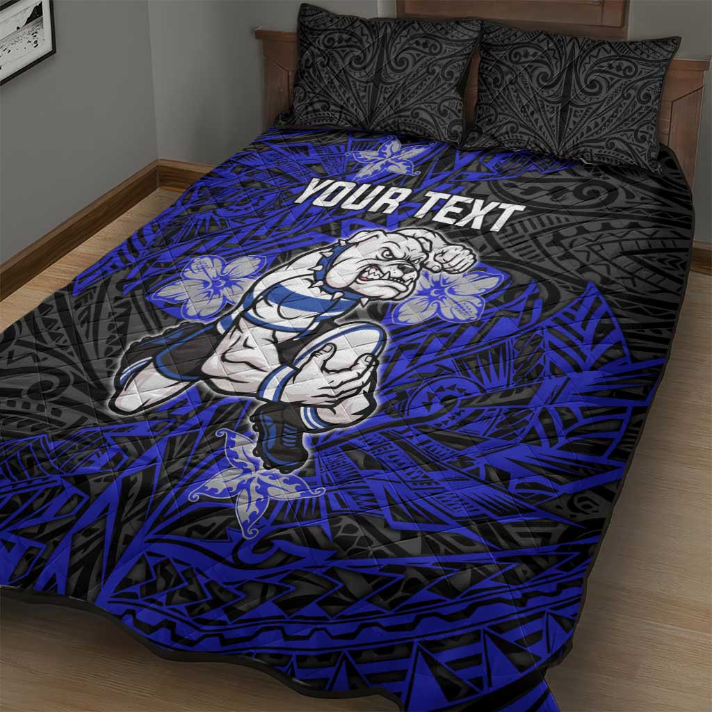 Personalised Canterbury-Bankstown Bulldogs Quilt Bed Set Polynesian Tribal Pattern With Rugby Bulldog Mascot Art