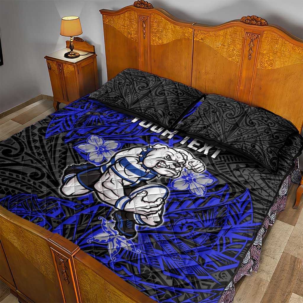 Personalised Canterbury-Bankstown Bulldogs Quilt Bed Set Polynesian Tribal Pattern With Rugby Bulldog Mascot Art