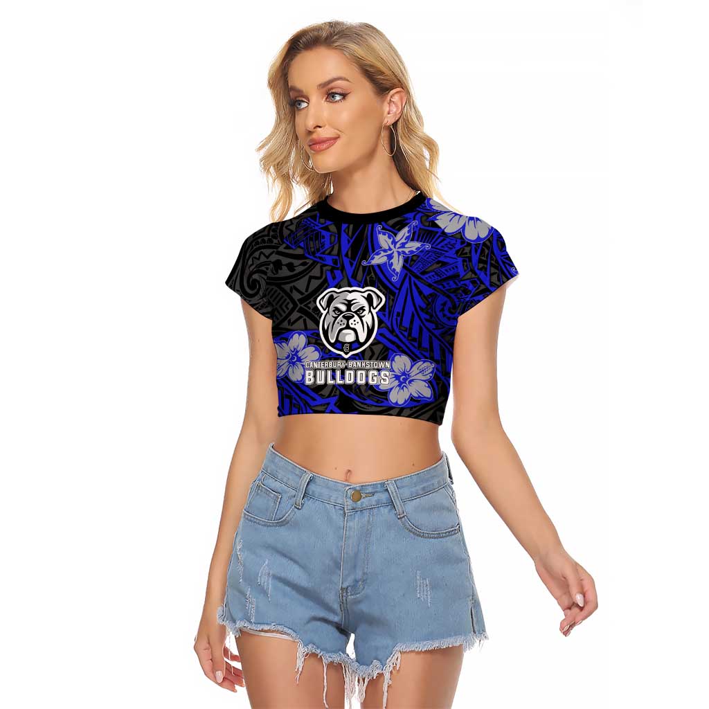 Personalised Canterbury-Bankstown Bulldogs Raglan Cropped T Shirt Polynesian Tribal Pattern With Rugby Bulldog Mascot Art