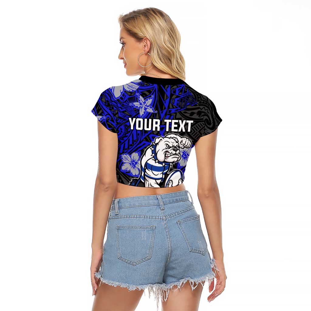 Personalised Canterbury-Bankstown Bulldogs Raglan Cropped T Shirt Polynesian Tribal Pattern With Rugby Bulldog Mascot Art