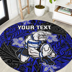 Personalised Canterbury-Bankstown Bulldogs Round Carpet Polynesian Tribal Pattern With Rugby Bulldog Mascot Art