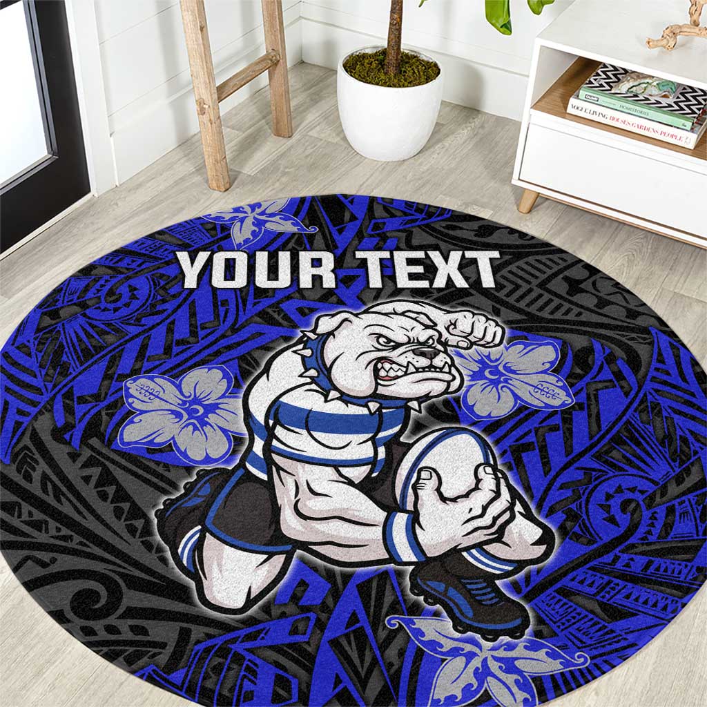 Personalised Canterbury-Bankstown Bulldogs Round Carpet Polynesian Tribal Pattern With Rugby Bulldog Mascot Art