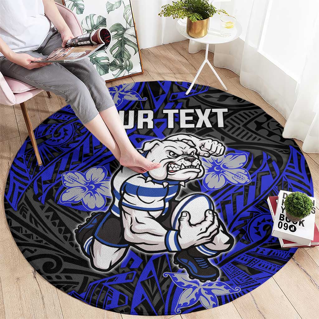 Personalised Canterbury-Bankstown Bulldogs Round Carpet Polynesian Tribal Pattern With Rugby Bulldog Mascot Art