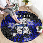 Personalised Canterbury-Bankstown Bulldogs Round Carpet Polynesian Tribal Pattern With Rugby Bulldog Mascot Art
