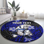 Personalised Canterbury-Bankstown Bulldogs Round Carpet Polynesian Tribal Pattern With Rugby Bulldog Mascot Art