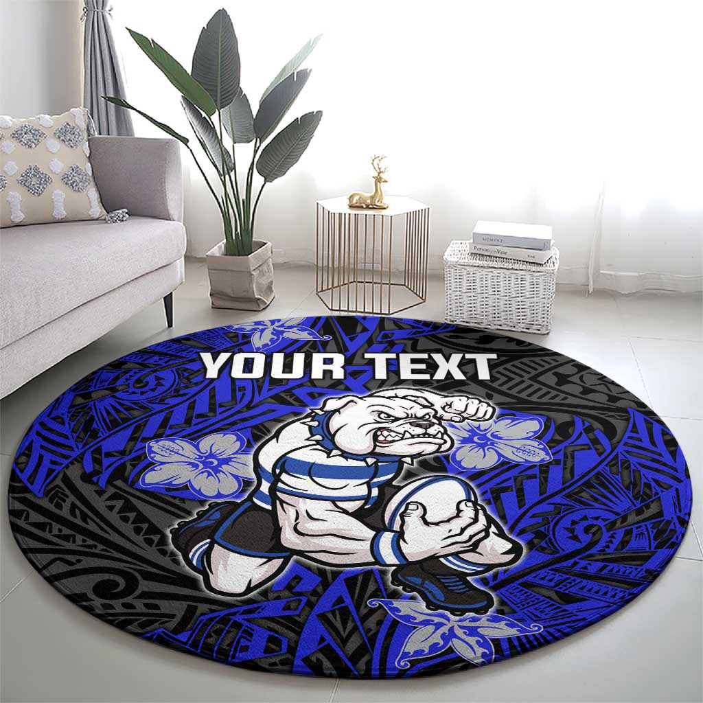 Personalised Canterbury-Bankstown Bulldogs Round Carpet Polynesian Tribal Pattern With Rugby Bulldog Mascot Art