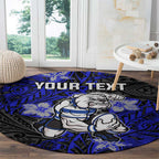 Personalised Canterbury-Bankstown Bulldogs Round Carpet Polynesian Tribal Pattern With Rugby Bulldog Mascot Art
