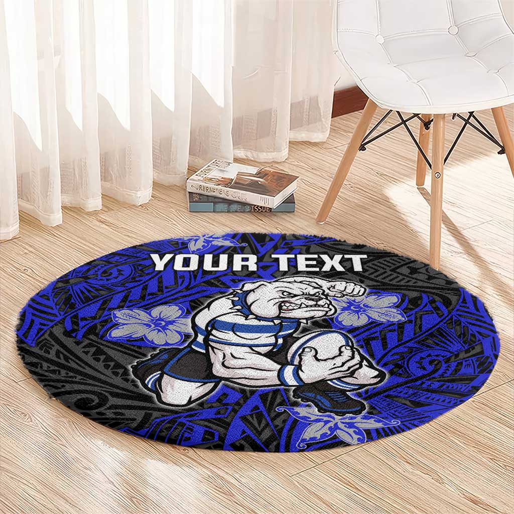 Personalised Canterbury-Bankstown Bulldogs Round Carpet Polynesian Tribal Pattern With Rugby Bulldog Mascot Art