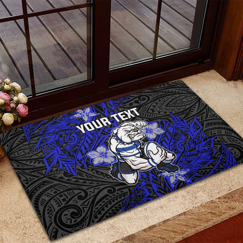 Personalised Canterbury-Bankstown Bulldogs Rubber Doormat Polynesian Tribal Pattern With Rugby Bulldog Mascot Art