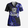 Personalised Canterbury-Bankstown Bulldogs Scrub Top Polynesian Tribal Pattern With Rugby Bulldog Mascot Art
