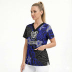 Personalised Canterbury-Bankstown Bulldogs Scrub Top Polynesian Tribal Pattern With Rugby Bulldog Mascot Art