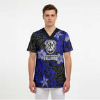 Personalised Canterbury-Bankstown Bulldogs Scrub Top Polynesian Tribal Pattern With Rugby Bulldog Mascot Art