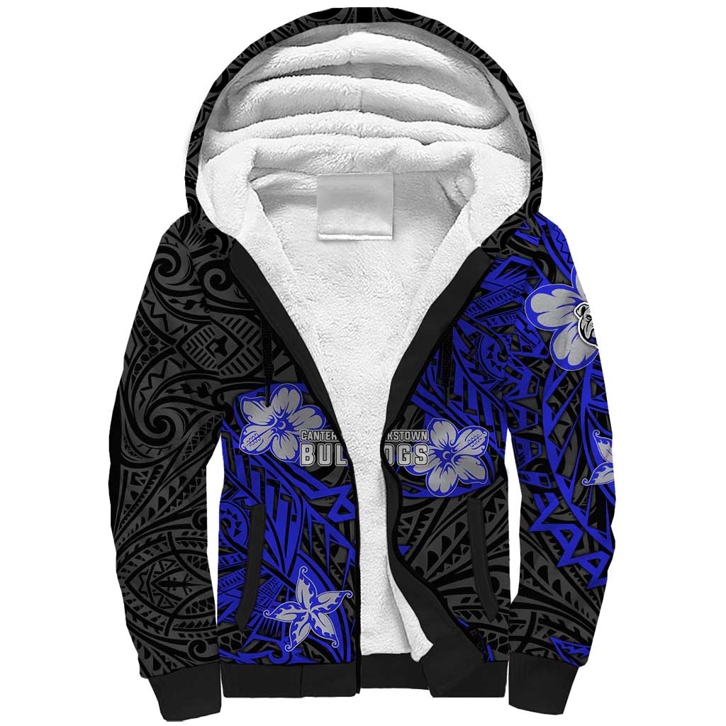 Personalised Canterbury-Bankstown Bulldogs Sherpa Hoodie Polynesian Tribal Pattern With Rugby Bulldog Mascot Art