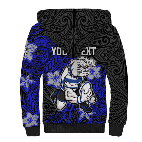 Personalised Canterbury-Bankstown Bulldogs Sherpa Hoodie Polynesian Tribal Pattern With Rugby Bulldog Mascot Art