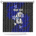 Personalised Canterbury-Bankstown Bulldogs Shower Curtain Polynesian Tribal Pattern With Rugby Bulldog Mascot Art