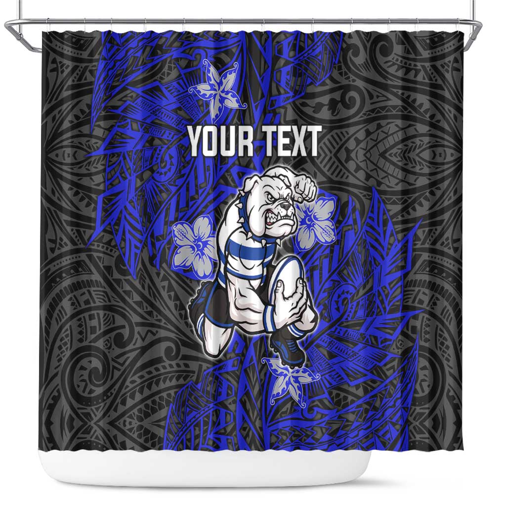 Personalised Canterbury-Bankstown Bulldogs Shower Curtain Polynesian Tribal Pattern With Rugby Bulldog Mascot Art