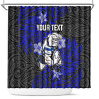 Personalised Canterbury-Bankstown Bulldogs Shower Curtain Polynesian Tribal Pattern With Rugby Bulldog Mascot Art