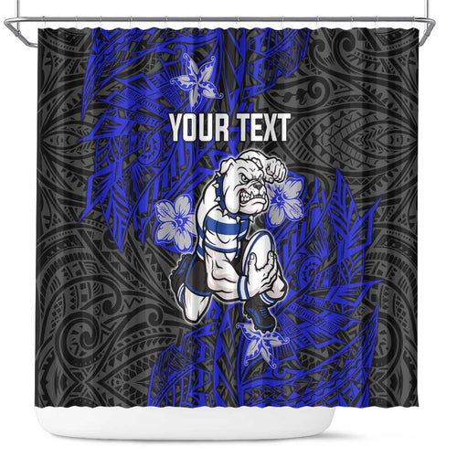 Personalised Canterbury-Bankstown Bulldogs Shower Curtain Polynesian Tribal Pattern With Rugby Bulldog Mascot Art
