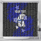 Personalised Canterbury-Bankstown Bulldogs Shower Curtain Polynesian Tribal Pattern With Rugby Bulldog Mascot Art