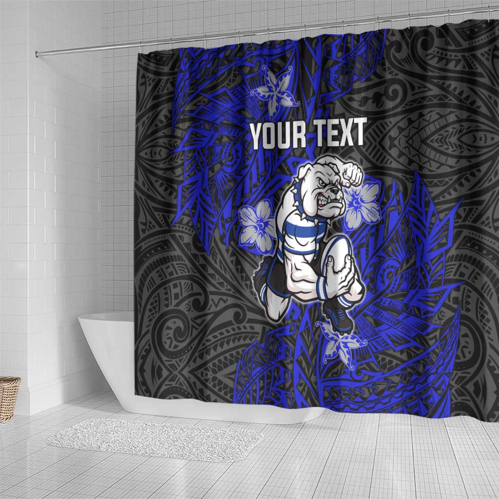 Personalised Canterbury-Bankstown Bulldogs Shower Curtain Polynesian Tribal Pattern With Rugby Bulldog Mascot Art