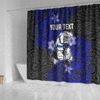 Personalised Canterbury-Bankstown Bulldogs Shower Curtain Polynesian Tribal Pattern With Rugby Bulldog Mascot Art