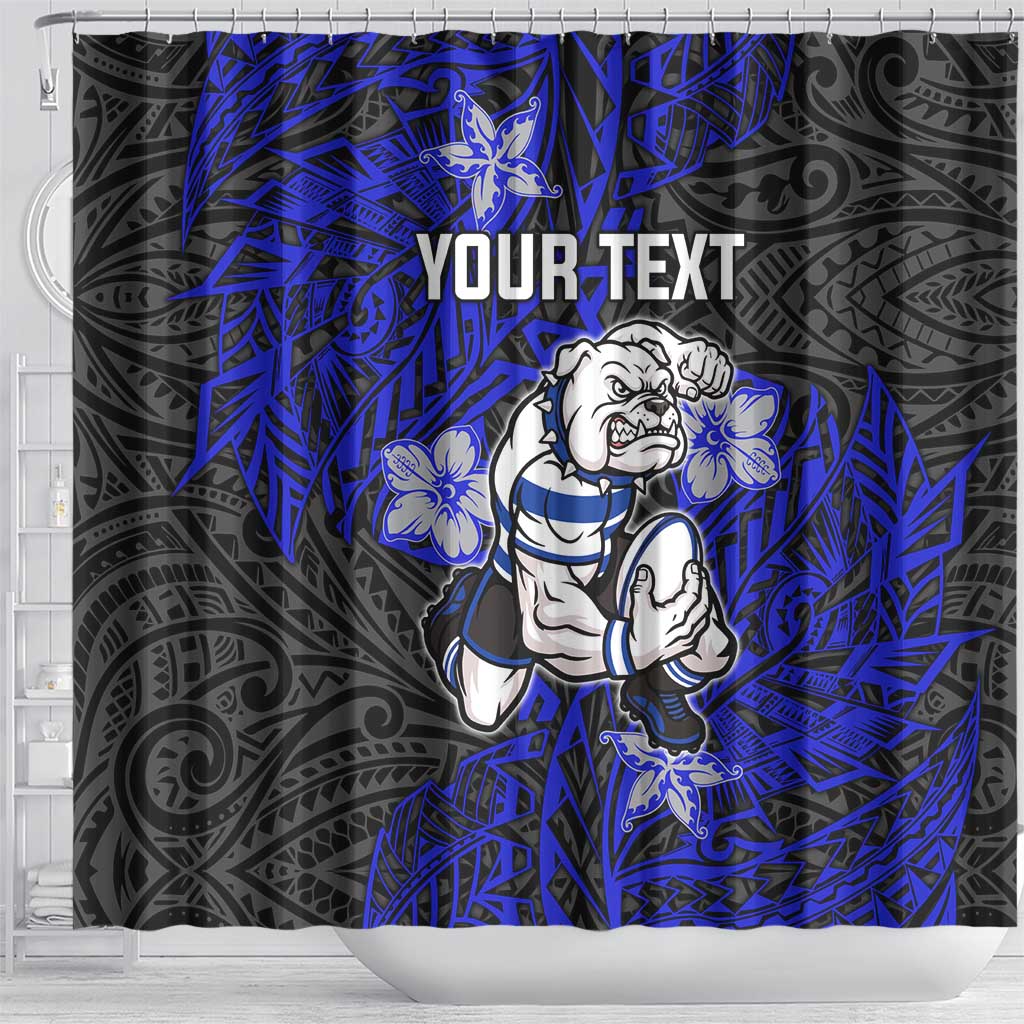 Personalised Canterbury-Bankstown Bulldogs Shower Curtain Polynesian Tribal Pattern With Rugby Bulldog Mascot Art