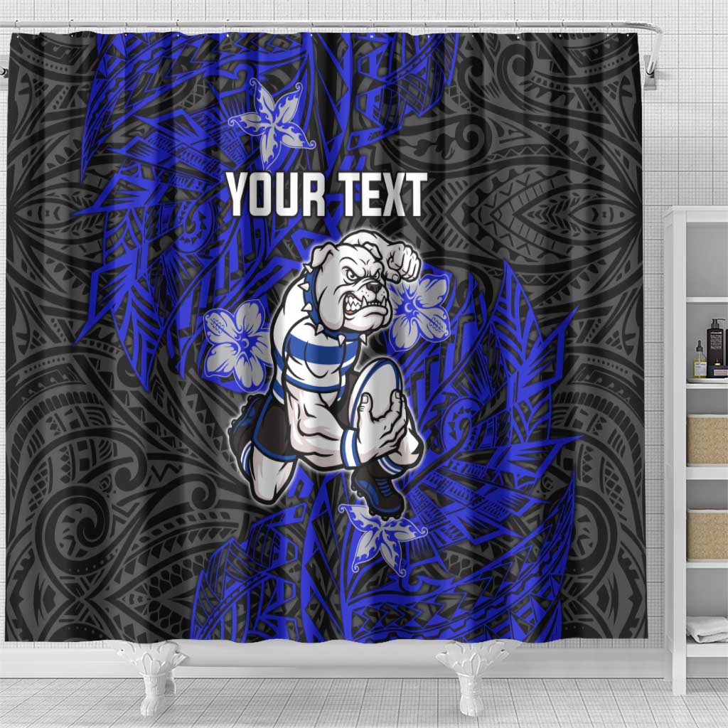 Personalised Canterbury-Bankstown Bulldogs Shower Curtain Polynesian Tribal Pattern With Rugby Bulldog Mascot Art