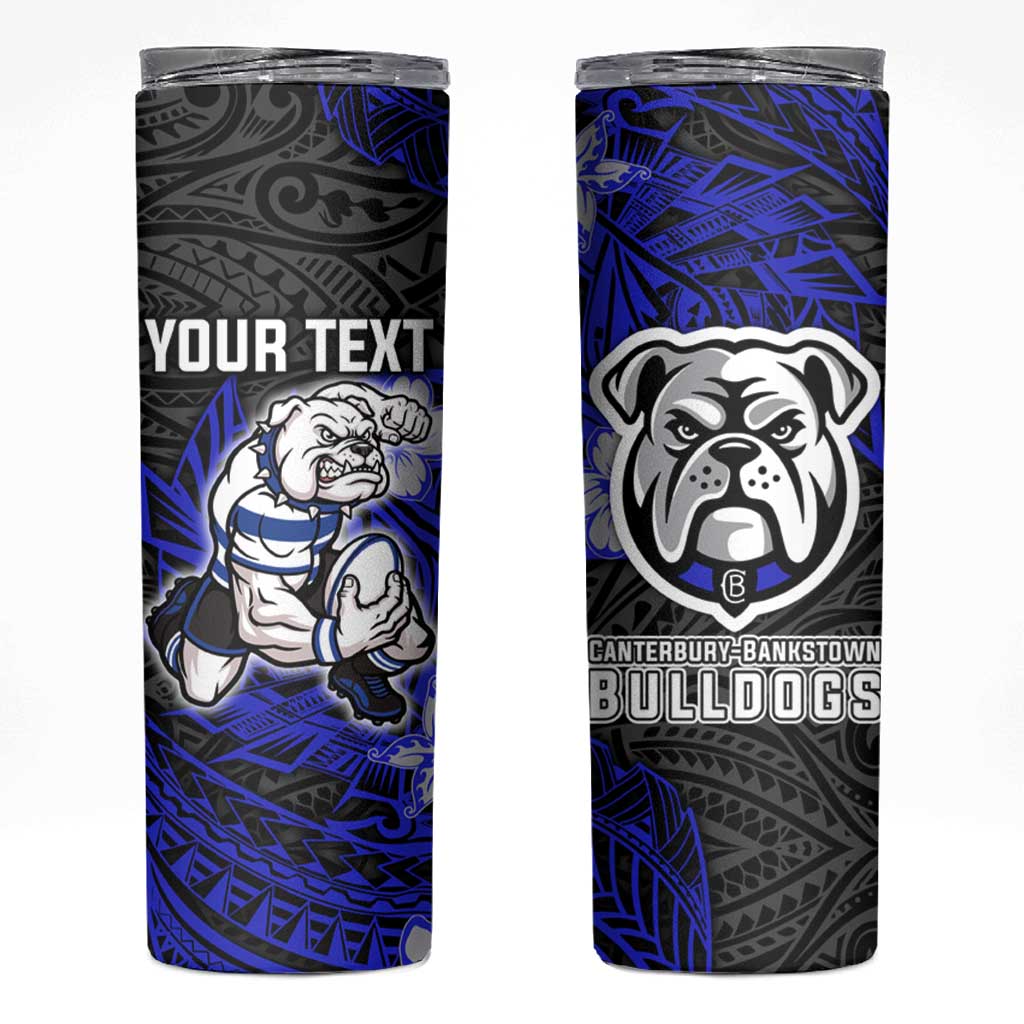 Personalised Canterbury-Bankstown Bulldogs Skinny Tumbler Polynesian Tribal Pattern With Rugby Bulldog Mascot Art