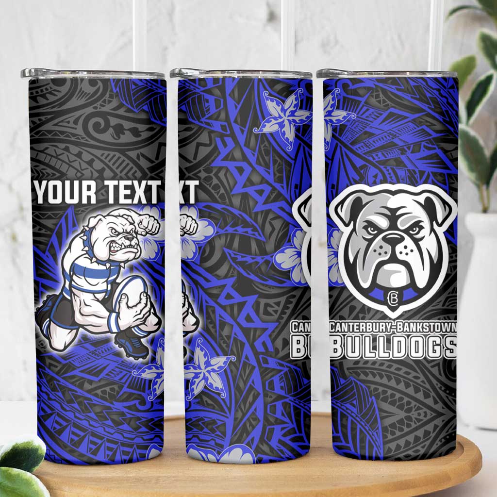 Personalised Canterbury-Bankstown Bulldogs Skinny Tumbler Polynesian Tribal Pattern With Rugby Bulldog Mascot Art