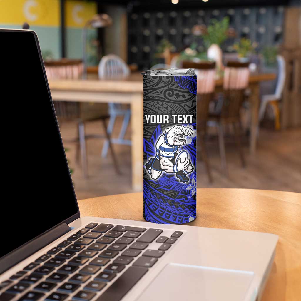Personalised Canterbury-Bankstown Bulldogs Skinny Tumbler Polynesian Tribal Pattern With Rugby Bulldog Mascot Art