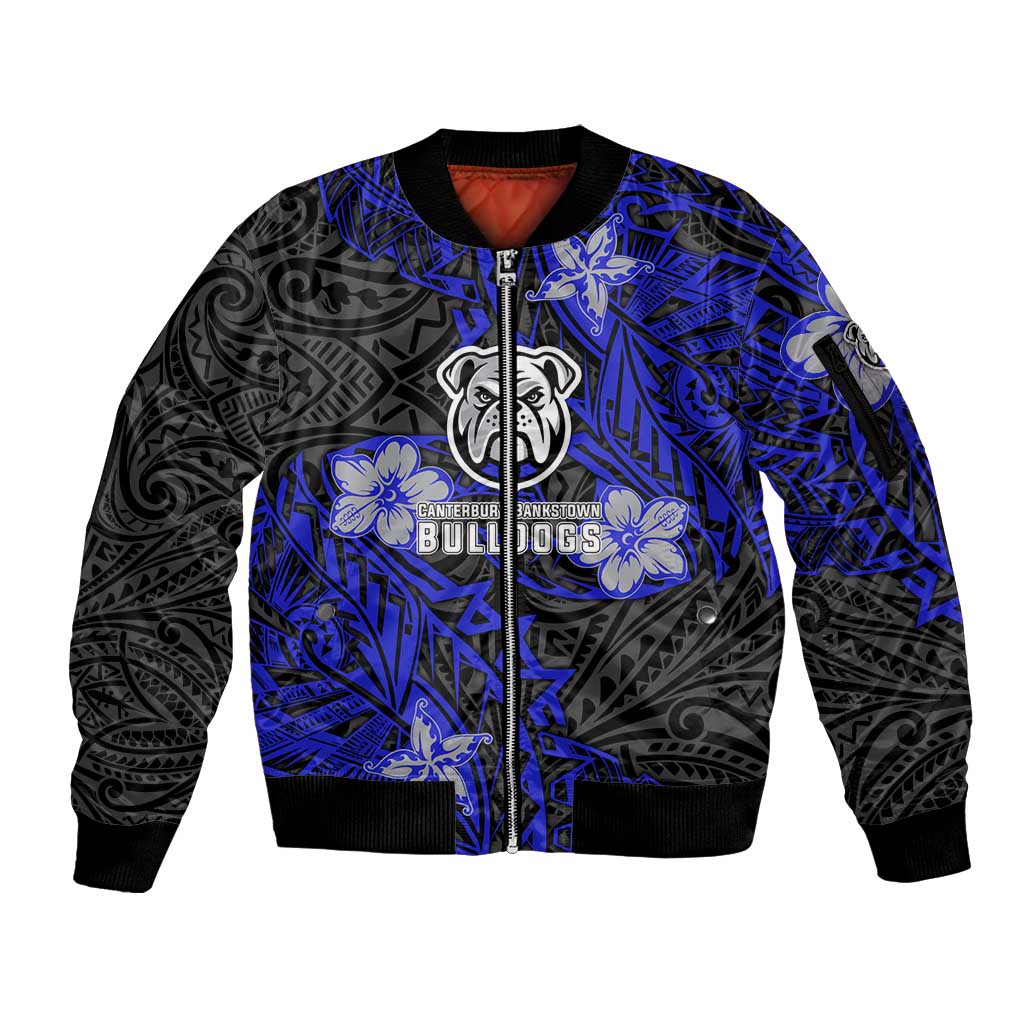 Personalised Canterbury-Bankstown Bulldogs Sleeve Zip Bomber Jacket Polynesian Tribal Pattern With Rugby Bulldog Mascot Art