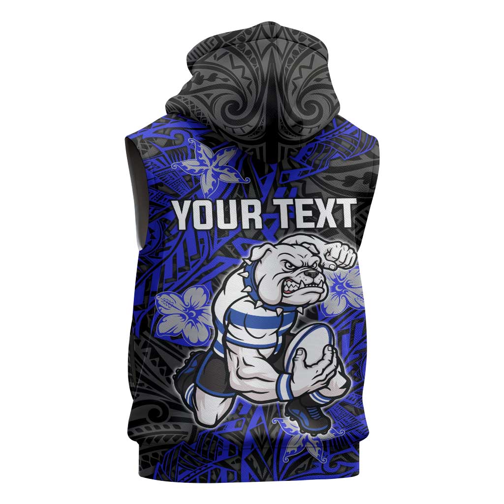 Personalised Canterbury-Bankstown Bulldogs Sleeveless Hoodie Polynesian Tribal Pattern With Rugby Bulldog Mascot Art