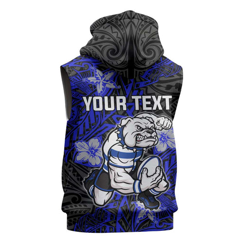 Personalised Canterbury-Bankstown Bulldogs Sleeveless Hoodie Polynesian Tribal Pattern With Rugby Bulldog Mascot Art