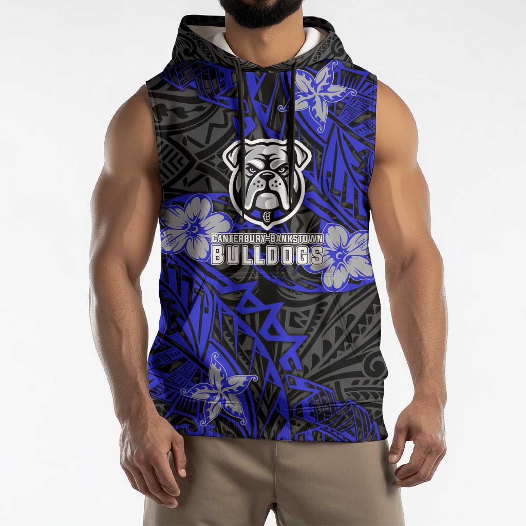 Personalised Canterbury-Bankstown Bulldogs Sleeveless Hoodie Polynesian Tribal Pattern With Rugby Bulldog Mascot Art