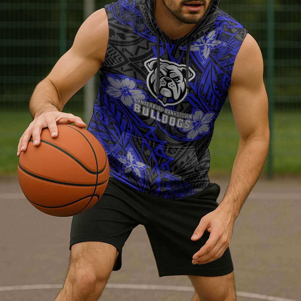 Personalised Canterbury-Bankstown Bulldogs Sleeveless Hoodie Polynesian Tribal Pattern With Rugby Bulldog Mascot Art