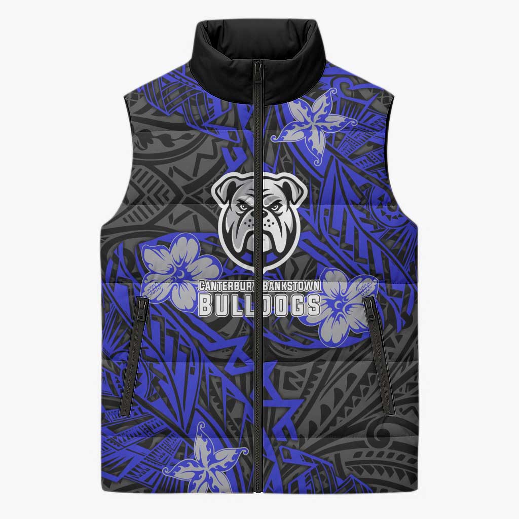Personalised Canterbury-Bankstown Bulldogs Sleeveless Puffer Jacket Polynesian Tribal Pattern With Rugby Bulldog Mascot Art