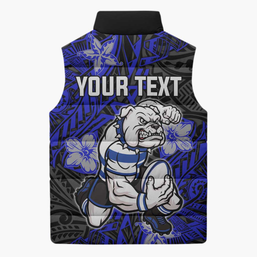 Personalised Canterbury-Bankstown Bulldogs Sleeveless Puffer Jacket Polynesian Tribal Pattern With Rugby Bulldog Mascot Art