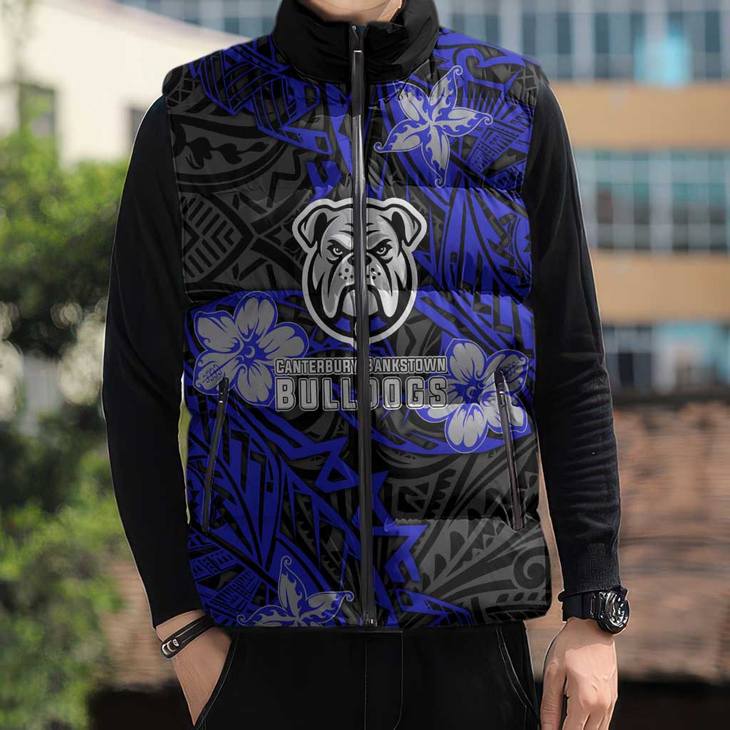 Personalised Canterbury-Bankstown Bulldogs Sleeveless Puffer Jacket Polynesian Tribal Pattern With Rugby Bulldog Mascot Art