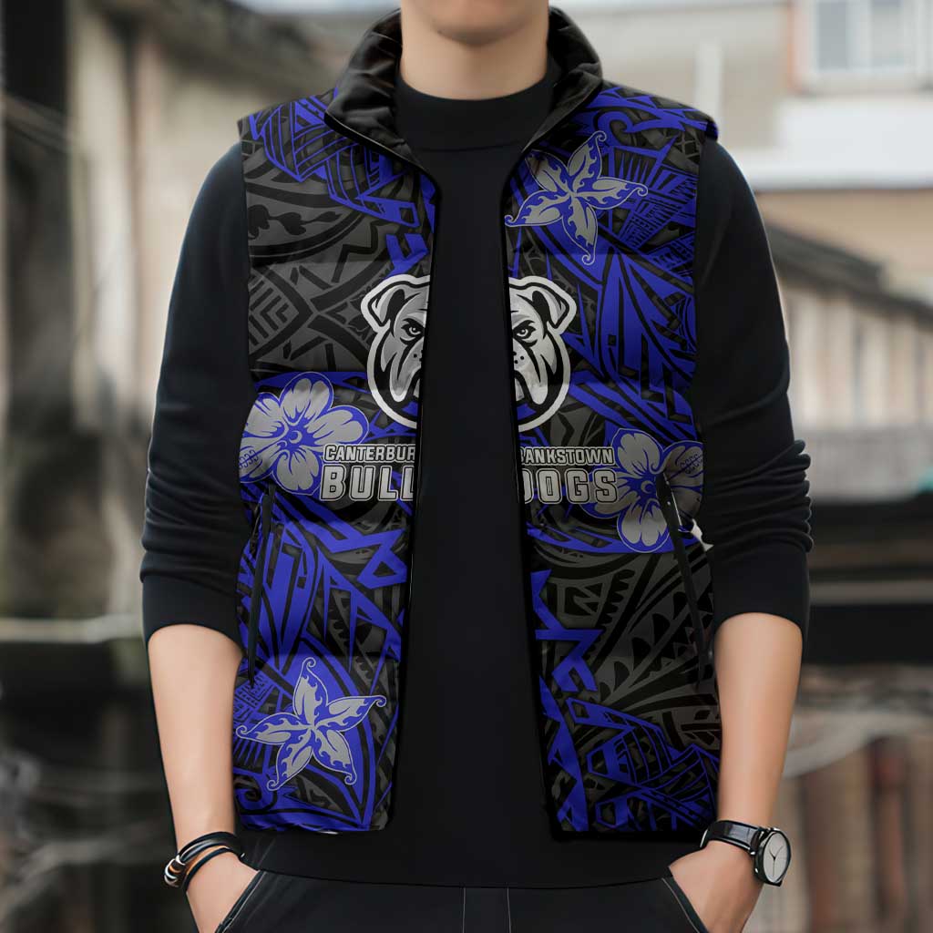 Personalised Canterbury-Bankstown Bulldogs Sleeveless Puffer Jacket Polynesian Tribal Pattern With Rugby Bulldog Mascot Art